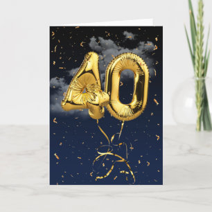 40th Birthday Gold Mylar Balloon and Confetti Card