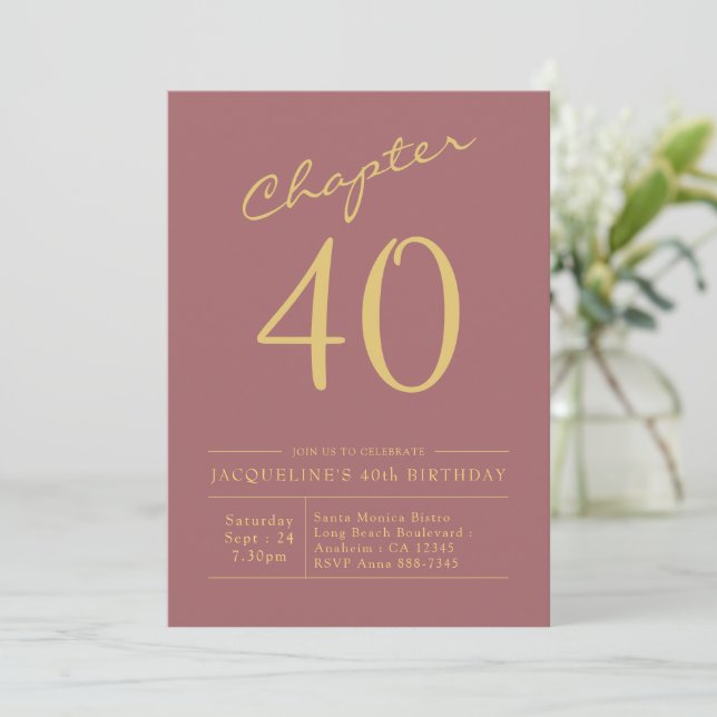 40th Birthday Gold Pink Invitation (Standing Front)