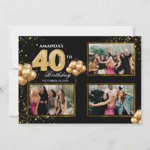 40th Birthday Gold Silver Black Balloons Invitation