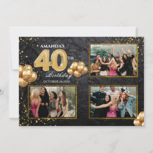 40th Birthday Gold Silver Black Balloons Invitation