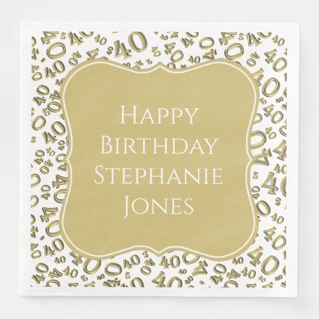 40th Birthday Gold/White Bracket Number Pattern Napkin (Front)