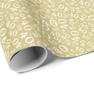 40th Birthday Gold/White Random Number Pattern 40 Wrapping Paper