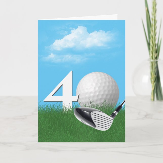 40th Birthday Golf Ball In Grass Card (Front)