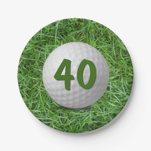 40th Birthday Golf Ball on Grass  Paper Plate