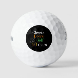 40th Birthday Golf Cheers and Beers Black and Gold Balls