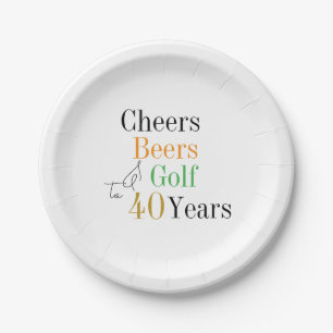 40th Birthday Golf Cheers Beers Minimal Party Paper Plate