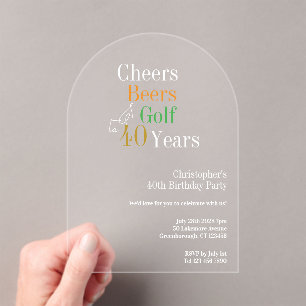 40th Birthday Golf Cheers Beers Party Acrylic Invitations
