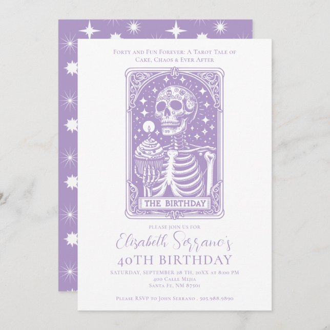 40th Birthday Gothic Tarot Lavender Invitation (Front/Back)