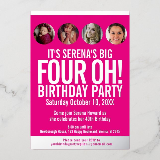 40th Birthday graphic pink gold foil photo circles (Front)