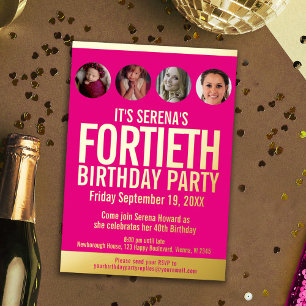 40th Birthday graphic pink gold foil photo circles