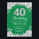 40th Birthday Green and Silver Diamond Invitation<br><div class="desc">40th Birthday Invitation. Green and Silver Rhinestone Diamond. Elegant Birthday Bash invite. Adult Birthday. Women Birthday. Men Birthday. For further customisation,  please click the "Customise it" button and use our design tool to modify this template.</div>