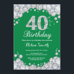 40th Birthday Green and Silver Diamond Invitation<br><div class="desc">40th Birthday Invitation. Green and Silver Rhinestone Diamond. Elegant Birthday Bash invite. Adult Birthday. Women Birthday. Men Birthday. For further customisation,  please click the "Customise it" button and use our design tool to modify this template.</div>