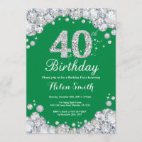 40th Birthday Green and Silver Diamond