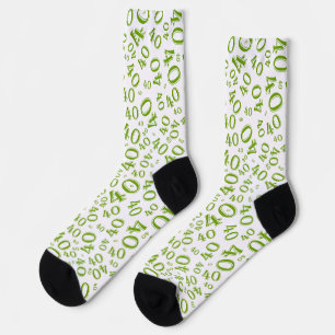 40th Birthday Green Random Number Pattern Socks