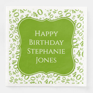 40th Birthday Green/White Bracket Number Pattern Napkin
