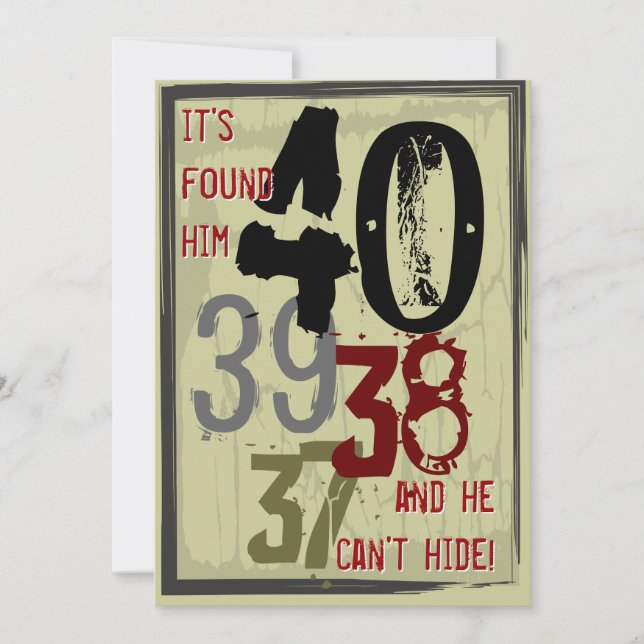 40th Birthday Grungy Countdown Party Invitation (Front)