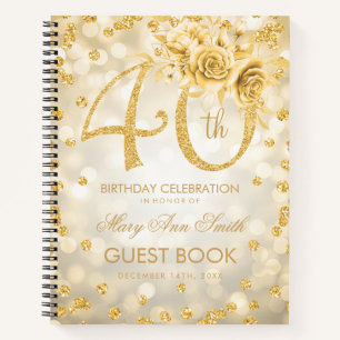 40th Birthday Guestbook Gold Glam Lights  Notebook