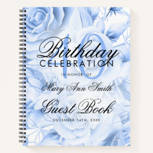 40th Birthday Guestbook Party Floral Navy Blue Notebook