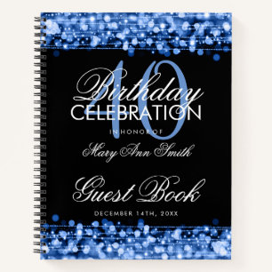 40th Birthday Guestbook Party Sparkles Blue Notebook