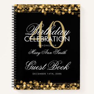 40th Birthday Guestbook Party Sparkles Gold Notebook