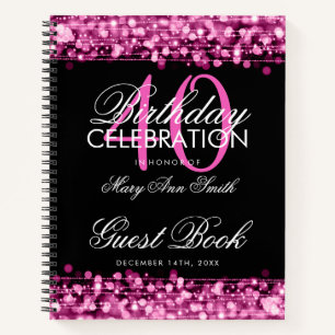 40th Birthday Guestbook Party Sparkles Pink Notebook