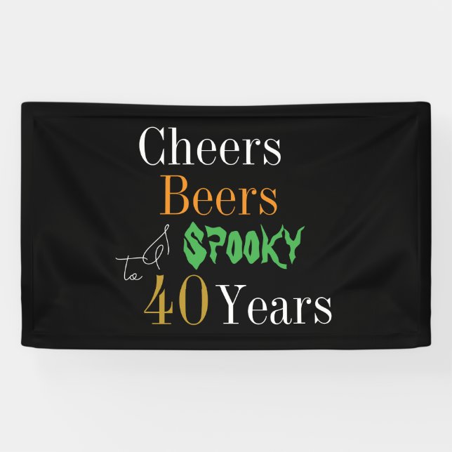 40th Birthday Halloween Cheers Beers Spooky Party Banner (Horizontal)