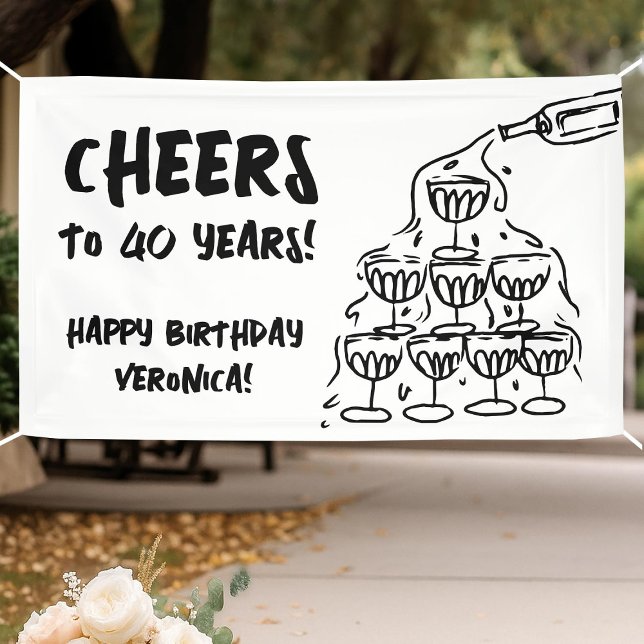40th Birthday Hand Drawn Champagne Vinyl Banner (Creator Uploaded)