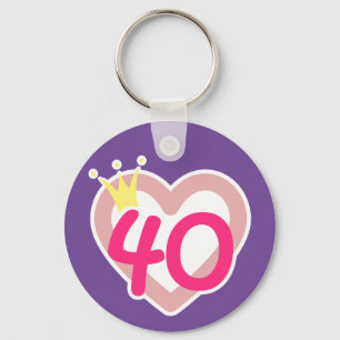 40th Birthday Heart Princess Crown Pink Key Ring