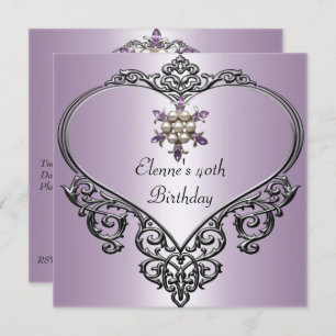 40th Birthday Heart Soft Mauve Purple Pearl jewel Invitation