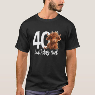 40th Birthday Highland Cow Party Women Wife Mum Fo T-Shirt