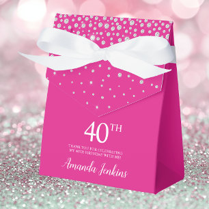40th Birthday Hot Pink Sparkly Thank You Favour Box