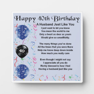 40th Birthday Husband Poem Plaque