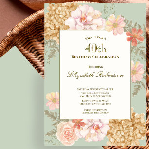 40th Birthday Invitation Autumn Colours Floral Sag