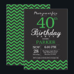 40th Birthday Invitation Black and Green Chevron<br><div class="desc">40th Birthday Invitation with Black and Green Chevron. Chalkboard. Adult Birthday. Man or Women Bday Invite. For further customisation,  please click the "Customise it" button and use our design tool to modify this template.</div>
