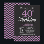 40th Birthday Invitation Black and Purple<br><div class="desc">40th Birthday Invitation with Black and Purple Chevron. Chalkboard. Adult Birthday. Man or Women Bday Invite. For further customisation,  please click the "Customise it" button and use our design tool to modify this template.</div>