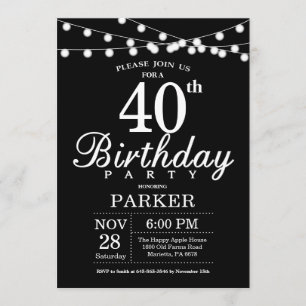 40th Birthday Invitation Black and White