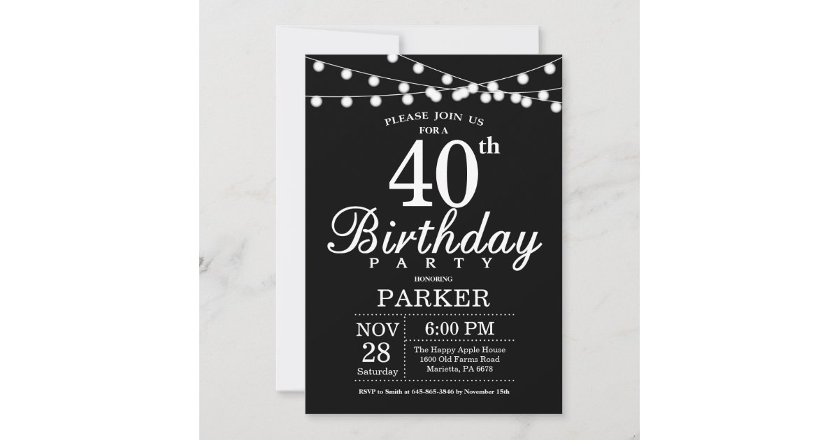 40th Birthday Invitation Black And White 