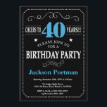 40th Birthday Invitation Blue and Black Chalkboard<br><div class="desc">40th Birthday Invitation Blue and Black Typography. Chalkboard. Black and White Background. Adult Birthday. Male Men or Women Birthday. Kids Boy or Girl Lady Teen Teenage Bday Invite. 13th 15th 16th 18th 20th 21st 30th 40th 50th 60th 70th 80th 90th 100th. Any Age. For further customisation, please click the "Customise...</div>
