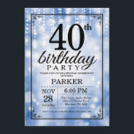 40th Birthday Invitation Blue Glitter<br><div class="desc">40th Birthday Invitation with Blue String Lights with Blue Glitter Background. Blue Birthday. Adult Birthday. Men or Women Bday Invite. 13th 15th 16th 18th 20th 21st 30th 40th 50th 60th 70th 80th 90th 100th, Any age. For further customisation, please click the "Customise it" button and use our design tool to...</div>