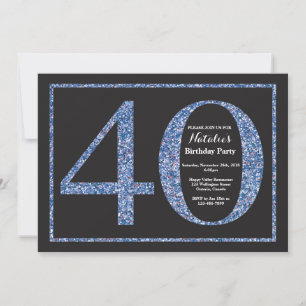 40th Birthday Invitation Blue Glitter Chalkboard