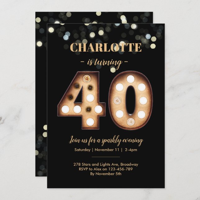 40th birthday invitation Bright Lights (Front/Back)