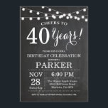 40th Birthday Invitation Chalkboard<br><div class="desc">40th Birthday Invitation Chalkboard Background with String Lights. Black and White. 13th 15th 16th 18th 20th 21st 30th 40th 50th 60th 70th 80th 90th 100th, Any age. Adult Birthday. Woman or Man Male Birthday Party. For further customisation, please click the "Customise it" button and use our design tool to modify...</div>