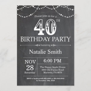 40th Birthday Invitation Chalkboard String Lights