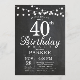 40th Birthday Invitation Chalkboard String Lights