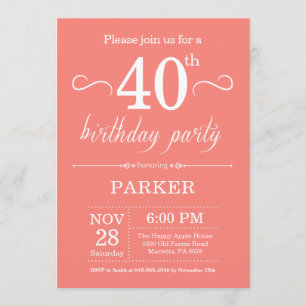 40th Birthday Invitation Coral