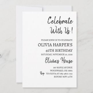 40th Birthday Invitation for Adults – Black & Whit
