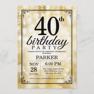 40th Birthday Invitation Gold Glitter