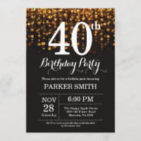 40th Birthday Invitation Gold Glitter