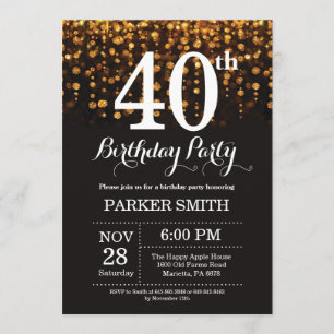 40th Birthday Invitation Gold Glitter