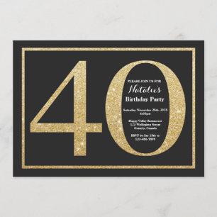 40th Birthday Invitation Gold Glitter Chalkboard